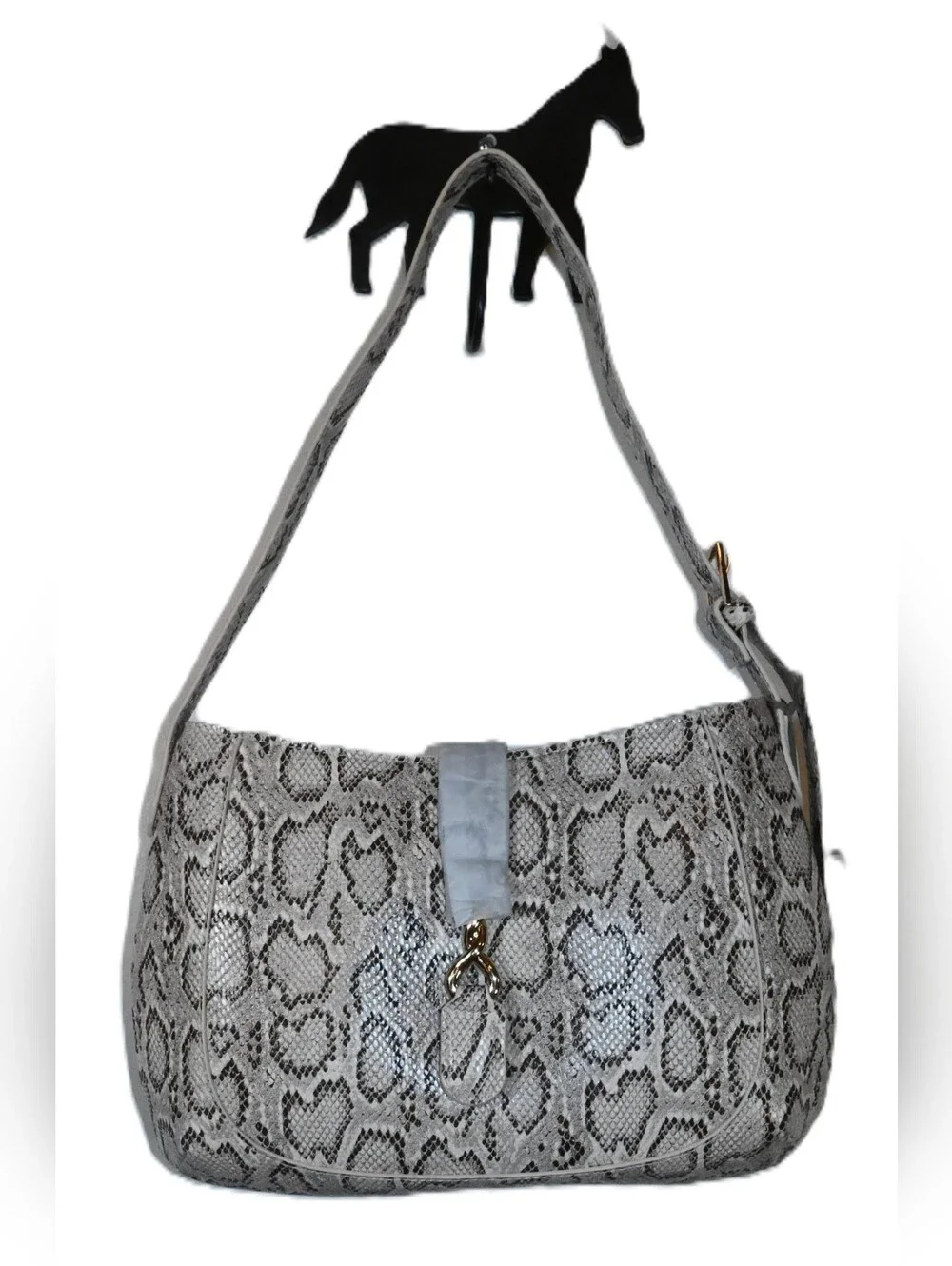 NWT A New Day Faux-Leather Snake-Print Baguette Shoulder Bag GrayBlack Monochrom